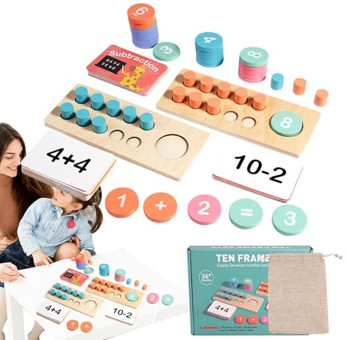 Mathe-Manipulationsleksak av trä – tio-ramset, pedagogisk aritmetik, tillägg, subtraktion, räknare | verktyg för barn, studenter, förskola, grundskola, 1 och 2. Klass,