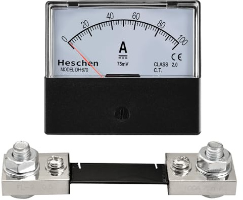 Heschen Misuratore di corrente rettangolare, amperometro, tester DH-670 DC 0-100 A, 75 mV, classe 2.0 con shunt