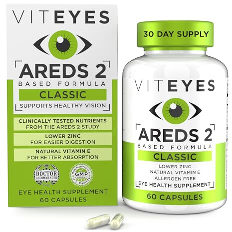 Viteyes AREDS 2 Eye Vitamins, Classic Macular Support, Allergen Free Capsules, with Natural Vitamin E, Vitamin C, Zinc, Copper, Lutein & Zeaxanthin, Eye Doctor Trusted, Manufactured in The USA, 60 Ct
