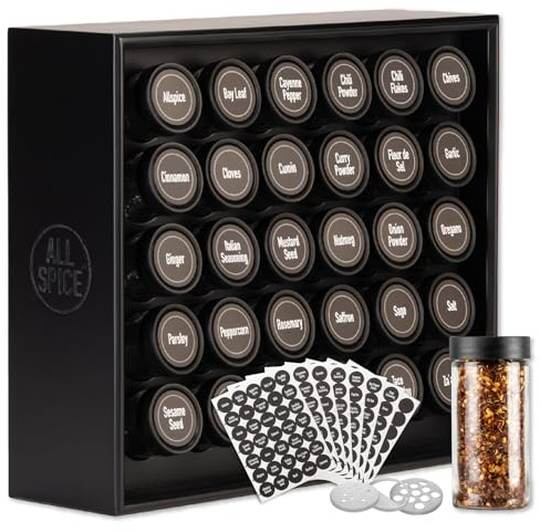 AllSpice kryddställ i trä, inkluderar 30 118 ml burkar – matt svart