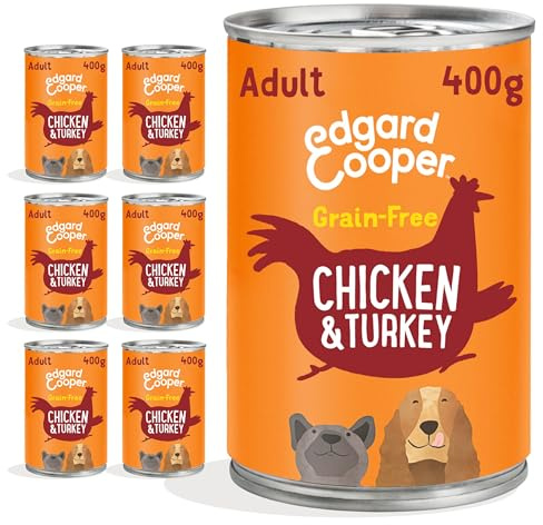 Edgard & Cooper Huhn und Truthahn, mit Apfel, Erdbeere und Karotte - Getreidefreis Nassfutter für Erwachsene Hunde – 6 x 400g Dosen