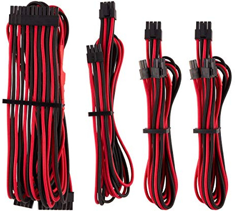 Corsair Premium Sleeved Netzteil Starter-Kabel-Set Typ4 (Generation 4-Serie) Rot/Schwarz