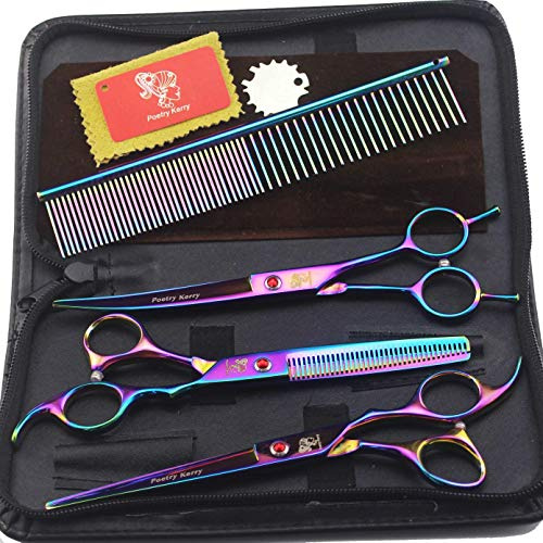 Ciseaux à effiler professionnels pour animaux de compagnie 17,8 cm – Ciseaux de toilettage pour animaux de compagnie avec lames dentées en acier inoxydable pour chiens et chats (couleur ensemble)