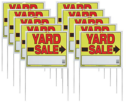 Sunburst Systems 3908 Double Sided Yard Sale Sign, Fully Assembled with Metal U-Stake, 22 x 14, 10 Pack, Yellow,Red,Black