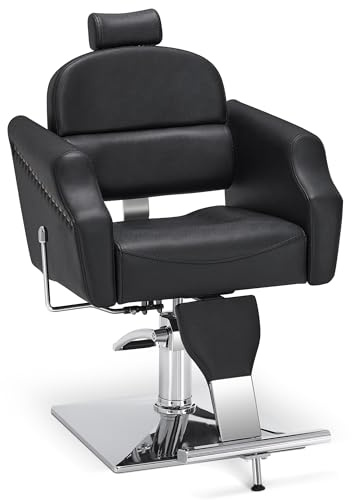 BarberPub Classic Recliner Leathern Barber Chair Antique Heavy Duty Hair Spa Salon Styling Beauty Equipment 3125