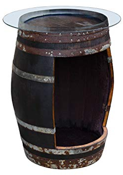 Temesso Weinfass als Weinschrank Barfass mit Öffnung - rustikales Fass 100cm Höhe, dunkel (Fass mit Öffnung und Glasplatte - Oberfläche geölt)