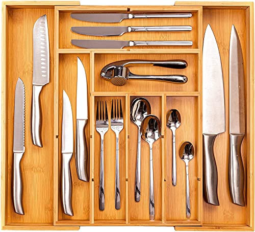 Winged Sirius Cutlery Tray | Bamboo Drawer Organiser with Removable Dividers | Long Lasting and Durable Wooden Cutlery Tray with Extra Foot Pads | Perfect for Home and Office Use