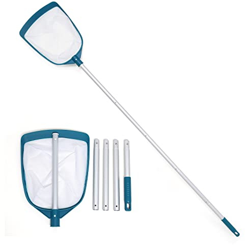 POOLWHALE Upgrades Swimming Pool Leaf Net Skimmer Rake with Adjustable Aluminum Pole and Nylon Medium Fine Mesh for Cleaning Swimming Pools, Hot Tubs, Spas and Fountains
