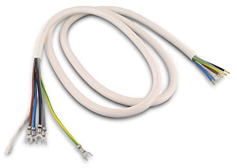DL-pro Herdanschlusskabel 1,5 m – 5 x 1,5 mm² Rundkabel – Anschlussleitung für kleine Kochfelder (max. 2 Heizkreise / 3.500 W) – H05VV-F – Weiß – Quetschverbinder & Kabelschuhe