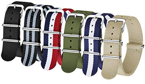 CIVO NATO Correa 6 paquetes 16 mm 18 mm 20 mm 22 mm 24 mm Bandas de reloj de nailon balístico Correas Hebilla de acero inoxidable con barra de resorte y herramienta de pasador de enlace