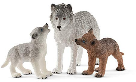 SCHLEICH WILD Life | Wolfsmutter mit Welpen 42472 | detailgetreue Tierfiguren | Zoo Spielzeug | tolles Geschenk für Jungen und Mädchen | Deko für Geburtstag | Spielfigur ab 3 Jahre | Set aus 3 Teilen