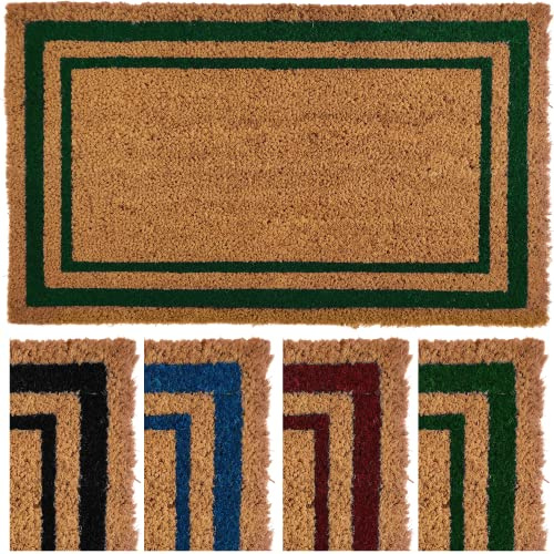 Ecomills Green Border Coco Coir Doormat, 18 x 30 - Natural Coconut Fiber Welcome Mat for Front Door - Non-Slip, Heavy Duty Outdoor Indoor Entryway - Scrapes Shoes Clean