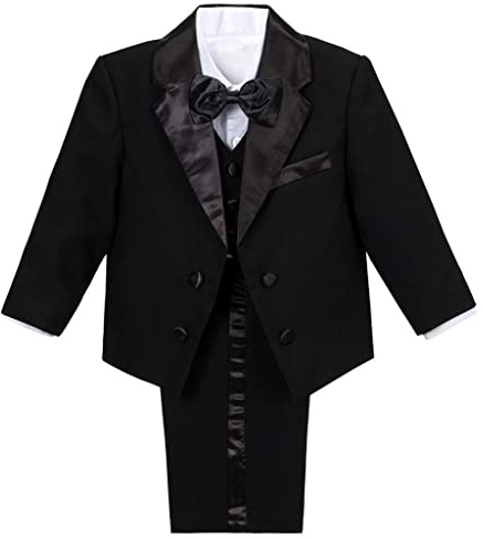 Lito Angels Liten Pojkar Svart Smoking Kostym & Blazers Formell Klänning Kläder Bröllopsoutfit 5 Stycken Set Ålder 2-3 år