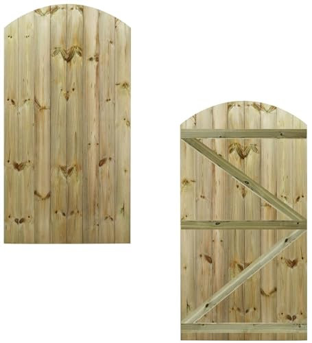 Made to Measure 6ft Wooden Garden Gate, Custom T&G Semi-Braced Arch Top Treated Timber Door for Outdoor Pathway Home Access, MAX 180cm High x MAX 90cm Wide