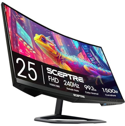 Sceptre Curved 24.5-inch Gaming Monitor up to 240Hz 1080p R1500 1ms DisplayPort x2 HDMI x2 Blue Light Shift Build-in Speakers, Machine Black 2023 (C255B-FWT240)