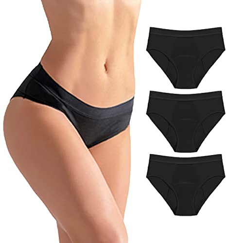 Jamron Damen 3er Pack Perioden Unterwäsche Starke Blutung Menstruation Unterhosen Postpartum Slips Auslaufsichere Inkontinenz Höschen Schwarz + Schwarz + Schwarz L