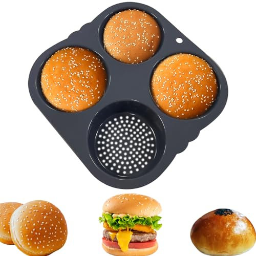 atrccs Molde de silicona para pan de hamburguesa con 4 cavidades, antiadherente, fácil de liberar para el hogar, herramienta para hornear alimentos (color negro)