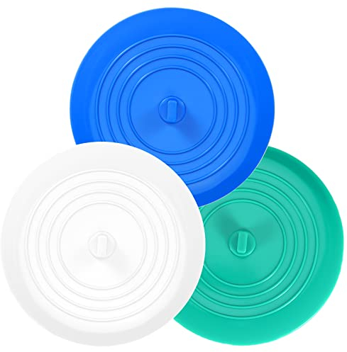 3PCS Universal Bath Stopper, 6 Recyclable Silicon Drain Stopper | Upgraded Plug Cover for Kitchen Sink & Basin, Bathrooms and Laundries (3p-white+aqua+teal)