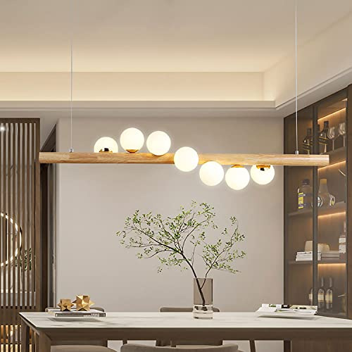 Hängelampe LED Pendelleuchte Esstisch Holz Ländlich Hängeleuchte G7 Glühbirne Küchenlampe Glas Lampenschirm Moderner Minimalismus Esszimmer Hängelampe Wohnzimmer Arbeitszimmer Küchenlampe 7 Flammig
