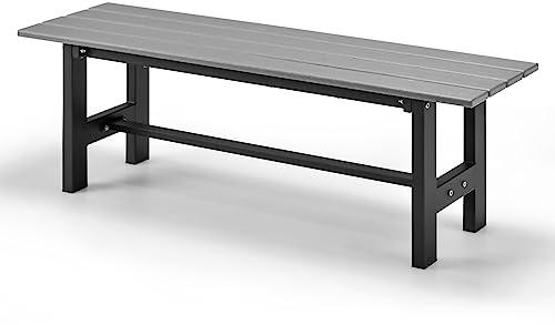 GIANTEX Banc de jardin avec siège à lattes, cadre en métal et peint en poudre, banc 2 places de jardin pour parc et extérieur, 120 x 34,5 x 40 cm (gris)