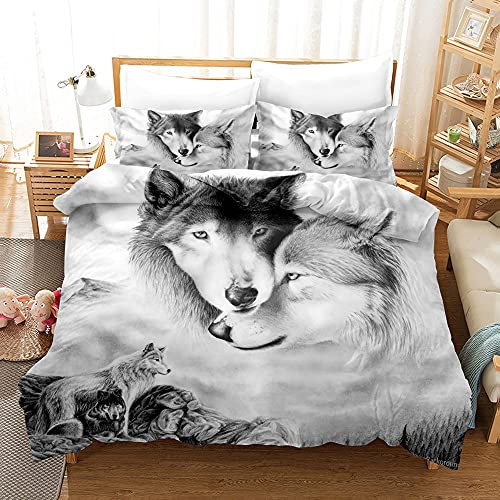 CIUNVXD Juego de Ropa de Cama Con Diseño de Lobo 3D, Animales Realistas (A, 135 x 200 cm)