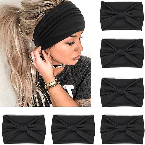 VENUSTE Breite Stirnbänder für Damenhaar, modische geknotete Stirnbänder für Erwachsene und Frauen, Haar-Accessoires, 6 Stück (schwarz)