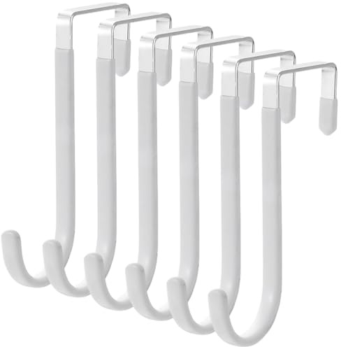 6 ganci bianchi rivestiti in plastica (125 mm x 45 mm), ganci per porta, ganci in metallo, appendiabiti, ganci in acciaio inox, ganci per porta con superficie in gomma morbida per evitare graffi.
