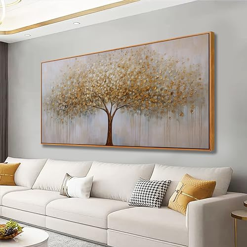 Abstract Wall Art Gold Tree of Life Framed Artwork Canvas Painting Textured Tree Pictures Wall Decor for Living Room Bedroom Dining Room Home Office Decor 20x40 with Framed