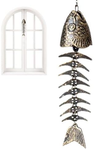 Carillon à Vent Japonais, Carillon à Vent en Fonte, Carillons éoliens en os de Poisson pour l'extérieur, Carillon éolien rétro Squelette de Poisson, carillons éoliens en os de Poisson en Fonte