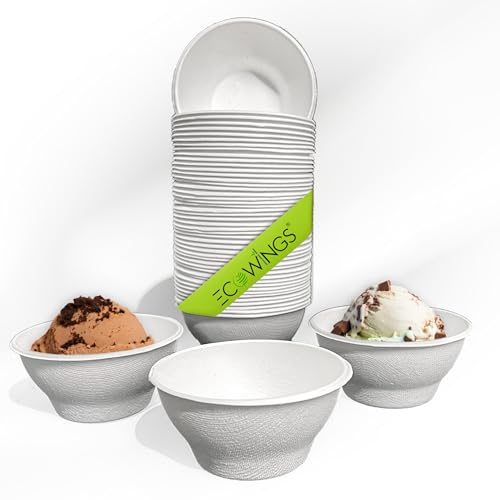 ECOWINGS X-Small 6oz (180ml) Bagasse Disposable Bowls: Stylish, Sustainable, Eco-Friendly Compostable Serving Bowls, Perfect for Dips, Nuts, Stone Fruits & Sauces - 50 Pack