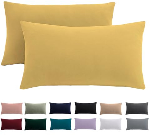 Set di 2 federe 40 x 80 cm, colore giallo, per cuscino, 100% microfibra, non necessita di stiratura e senza pieghe con chiusura lampo