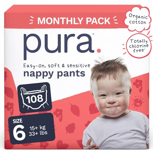 Pura Eco Höschen Größe 6 (15 kg+), 6 x 18 (108 insgesamt), Einweghöschen für empfindliche und allergieanfällige Haut, hypoallergen