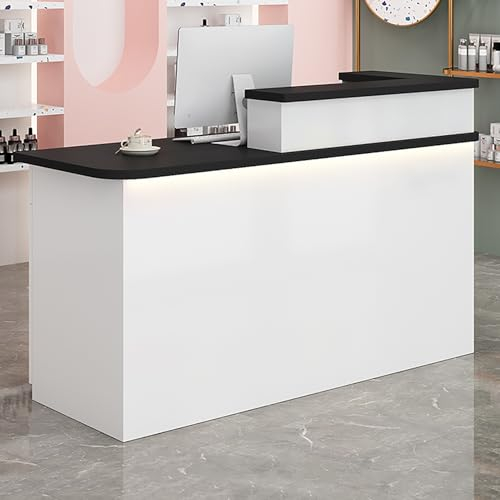 SARKEY Empfangstheke, Bürotheke Rezeption Tisch, Laden-Theke Verkaufstheke Mit Abschließbare Schubladen, Verkaufstisch, Für Das Büro Der Salon Lobby Ladengeschäftsklinik(White+Black-B,140x55x100cm)