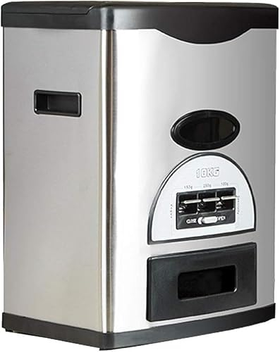 Wrobelax Rice Dispenser Stainless Steel Cereal Container - Automatic Metering Food Storage For Beans, Moisture-Proof Bin To Keep Freshness (Size:10KG,Color:Black)