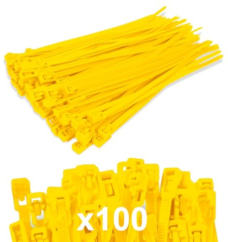 FORZA Releasable Nylon Cable Ties [6 Colours] | Premium Quality, Reusable Cable Ties Supplied in a Pack of 100-5mm x 200mm (Yellow)