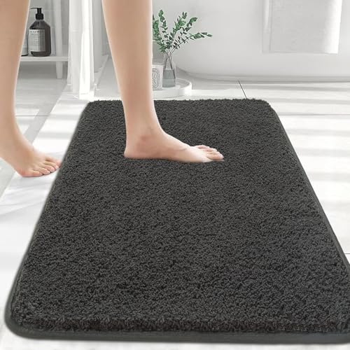 Badezimmerteppich 40x60cm, Badematte Grau, Rutschfest, Waschbar, Mikrofaser | Weicher Badvorleger, Flauschiger Badteppich für Dusche, WC und Badezimmer, Duschvorleger, Grau