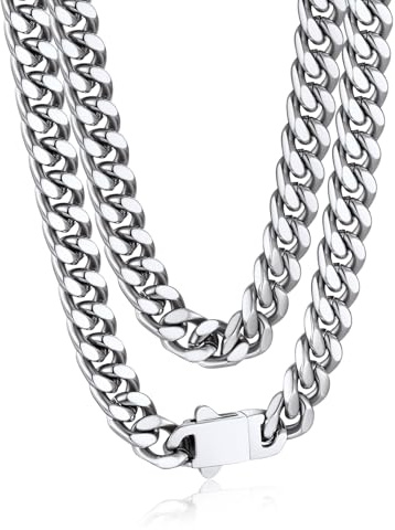 Bandmax Panzerkette Herren Kette Edelstahl Halskette 5/7/9/12MM breit Damen Kubanische Kette Silber/Gold/Schwarz Gliederkette Männer Hip Hop Kette Schmuck Auswählbare Kettenlänge 45-76CM