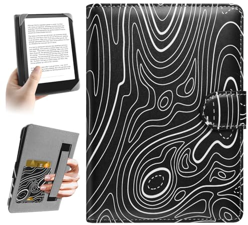 HoYiXi Universal Hülle für 6,6.8'' Pocketbook/Tolino/Sony E-Book Reader Kompatibel mit 6.8'',7 Kindle Paperwhite/Kobo Clara HD/Kobo Clara 2E Cover Case,Leder Schutzhülle,Bergschwarz