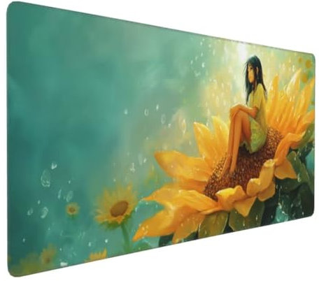 Mädchen Sonnenblume Mauspad XXL, Großes Mousepad 700x300x3mm Rutschfeste Schreibtischunterlage, Präzises und langlebiges Large Mouse pad,Precision Rutschfeste Gummibasis, für Mauspad Home Office k-212