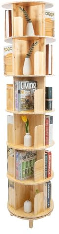 KinHall Drehbares Bücherregal 45x186cm, 6 Ebenen Holz Bücherregal 360°drehbar Bookshelf Rund, zur Aufbewahrung von Büchern und Anderen Gegenständen