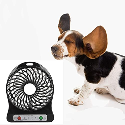 RenDiuJups Hundburfläkt, bärbar USB-kylfläkt för hundar och katter, 3 hastigheter, integrerad LED-belysning, sommarkylare (svart)