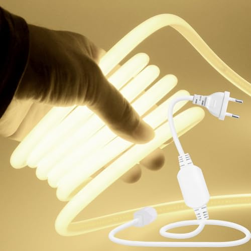 Wisada 220V COB Neon LED Streifen 10m, 270° Beleuchten Licht, Schneidbar (50cm), 288LEDs/m Superhell Flexible Naturweiß FCOB LED Leuchtband Mit Stecker für Weihnachten, Party Deko