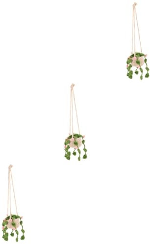TOPBATHY 3pcs Mirror Car Decorations Crochet Pendant Crochet Plant Flower for Home