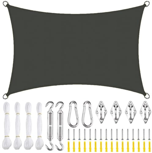 KSITH- Fly Sun Shade Sail Rectangle, UV Waterproof Oxford cloth Canopy Sail Shades,Outdoors Garden Patio Party Sun Shade Sail with Free Rope Hardware Kit-Dark gray||2x3m(6.5x10ft)