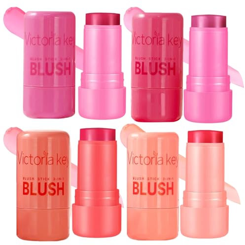 4 pezzi Milk Jelly Blush 3 in 1 Milk Jelly Blush Stick per occhi guancia e labbra, a lunga durata e costruibile, con acido ialuronico e aloe, leggero e traspirante, per ragazze e donne
