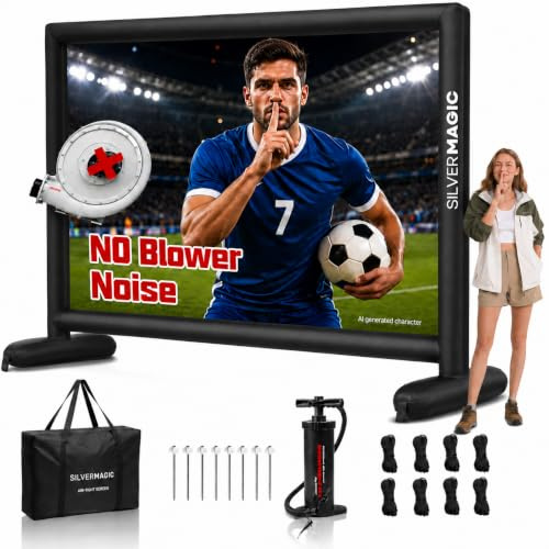 Silent Inflatable Projector Screen I Air-Tight No-Blower Design, Black Backing, 100 inch (Equivalent to 14ft) for Indoor & Outdoor Use Backyard, Pool, Party, Camping, Church by Silvermagic