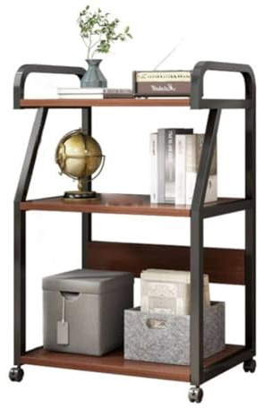 Hapihom Mesa de impresión con ruedas, soporte para impresora de 3 niveles con estante, madera y metal, soporte para impresora móvil con ruedas bloqueables, carro de impresión para fax, fotocopiadora