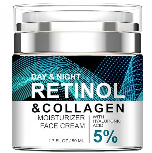 Retinol Cream Anti Wrinkle Face Cream, 50ml Anti Aging Collagen-Cream with 5% Hyaluronic Acid, 24-Hour Facial-Care for Most Skin Types, Reduces Wrinkles, Lifting and Firming