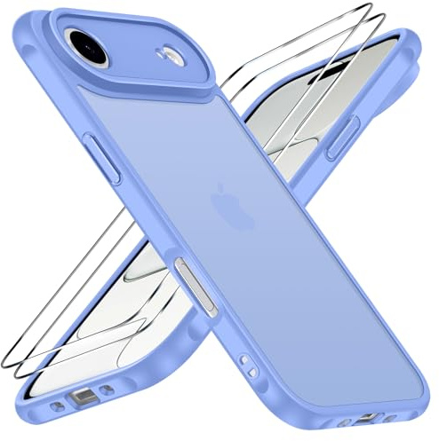 ivoler 3 in 1 Case for iPhone Air with 2 Pieces Tempered Glass Screen Protectors, Military Standard Shockproof Cell Phone Case, Matte Translucent Anti-Fingerprint Protective Case,Light-Blue