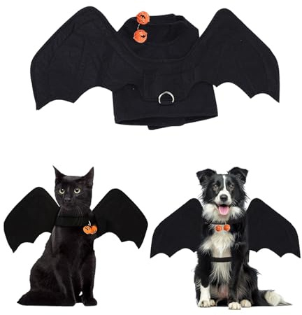 Ailes de Chauve-Souris pour Animaux de Compagnie,Ailes Chauve Souris Chien,Costume Halloween pour Chien et Chat avec Clochette Citrouille,Accessoire Déguisement Drôle pour Soirée et Fête Halloween